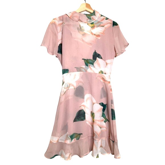 SHOW ME YOUR MUMU Floral Winnie Wrap Dress XS Pink Ruffle Flutter Sleeves Mini - Picture 3 of 12